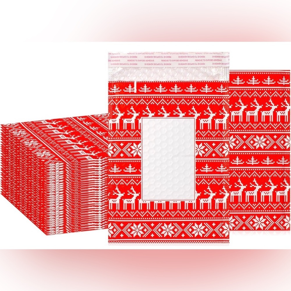 12 Bubble Holiday Poly Mailers w/ 12 thank you stickers - 7”x9”